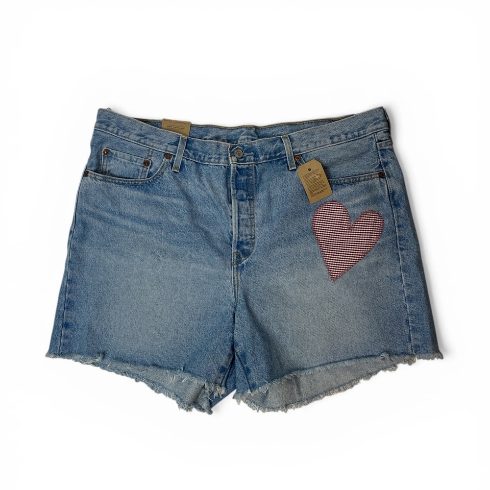 Levi’s 501 150th Anniversary Denim Shorts‎ Heart Patch High Rise 18W NWT cut off